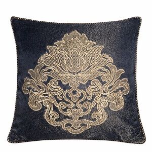 Navy Blue Decorative Pillow with Gold Embroidery